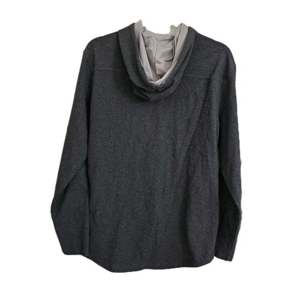 BYLT Sweatshirt Medium Gray Drop Cut Hooded Henley Long Sleeve Lux Pullover - Picture 7 of 10